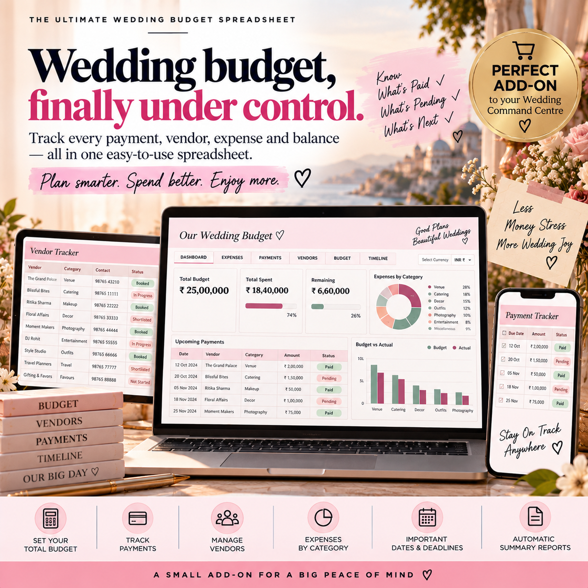 Wedding Budget & Vendor Tracker Spreadsheet